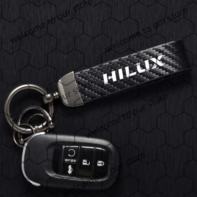 Premium Carbon Fiber Textured Leather Keychain with Horseshoe Buckle