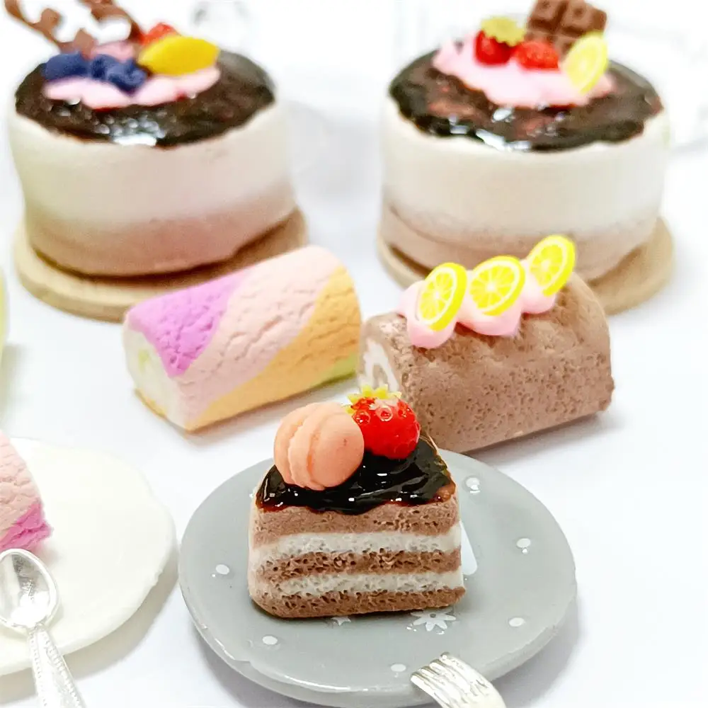 NEW 1/6 Scale Dollhouse Miniature Rainbow Cake Chocolate Cake Matcha Cake Pretend Food Mini Cake for Blyth OB11 BJD Accessories 4