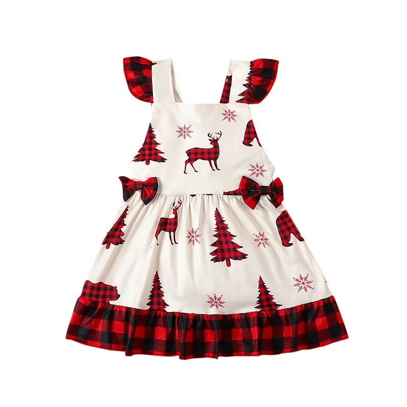 

Baby Girls Christmas Princess Dress Xmas Tree Print Square Neck A-Line Dress for Beach Party