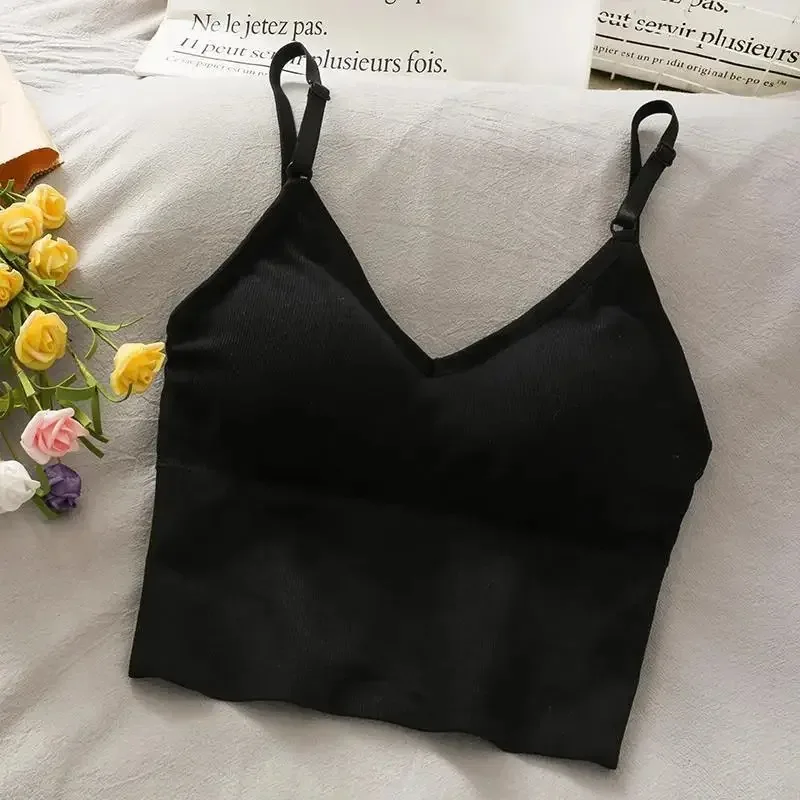 Womens Tops Sexy Tank Top Women Built in Bra Solid Color Camis for Women Crop Top Off Shoulder Sleeveless Camisole - 5