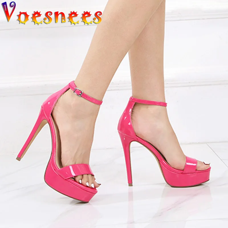 

Rose Red Women Pumps High Heels Summer Sandal Fashion Waterproof Platform Outdoors Lady Shoes Catwalk Show Model Stilettos 13CM