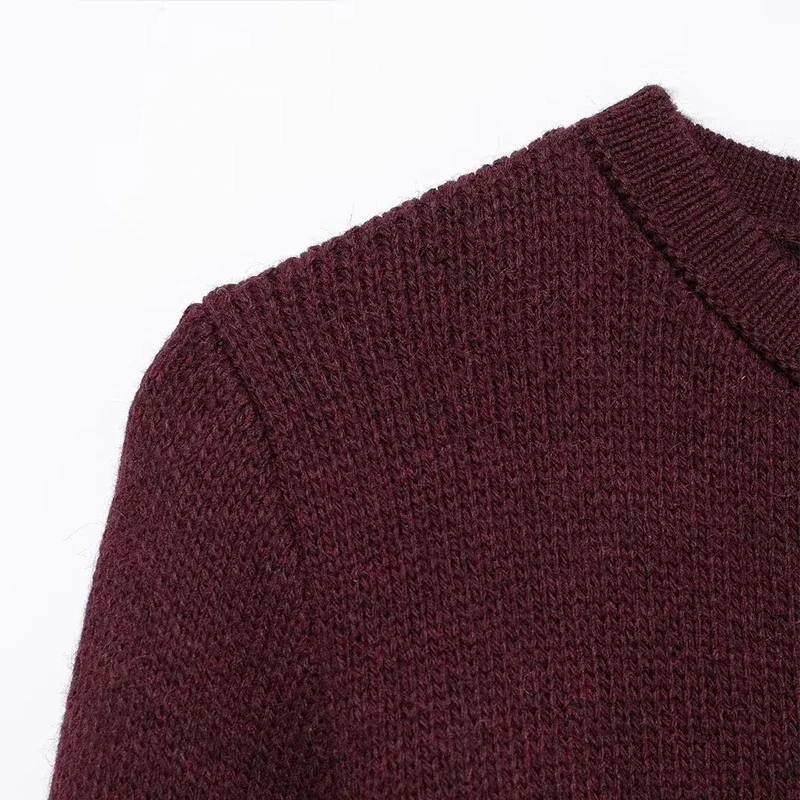 Autumn Knit Burgundy Women's Cardigans O-neck Single-breasted Long Sleeve Pocket Top Autumn Winter Lady All-match Knitwear