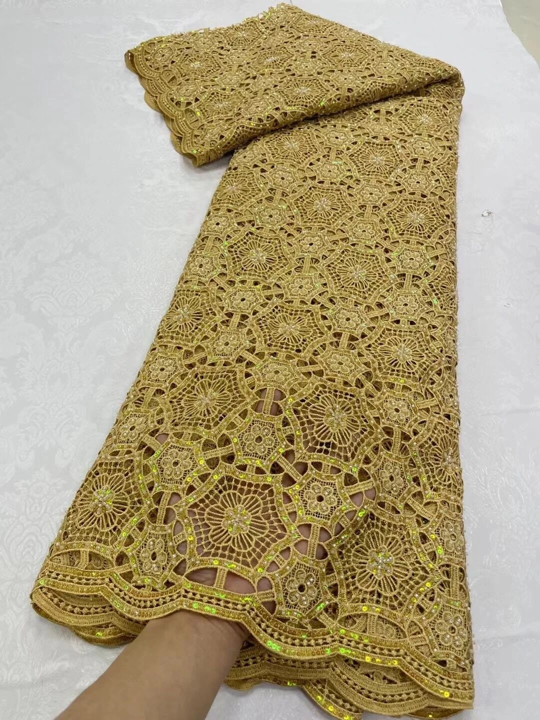 

African Nigerian Tulle Lace Fabric,Sequins Embroidery, French Guipure Party Dress Fabric for Sewing, High Quality, 5Yards, 2024