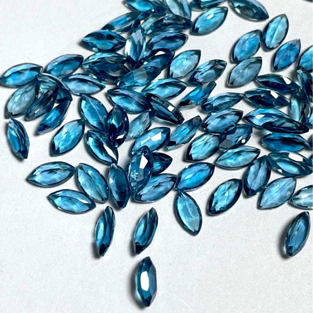 10pcs Natural Stone Marquise 3.5x7mm-4x8mm Facet Cut London Blue Topaz Semi-precious Eye Clean Loose Gemstone For Jewelry Making