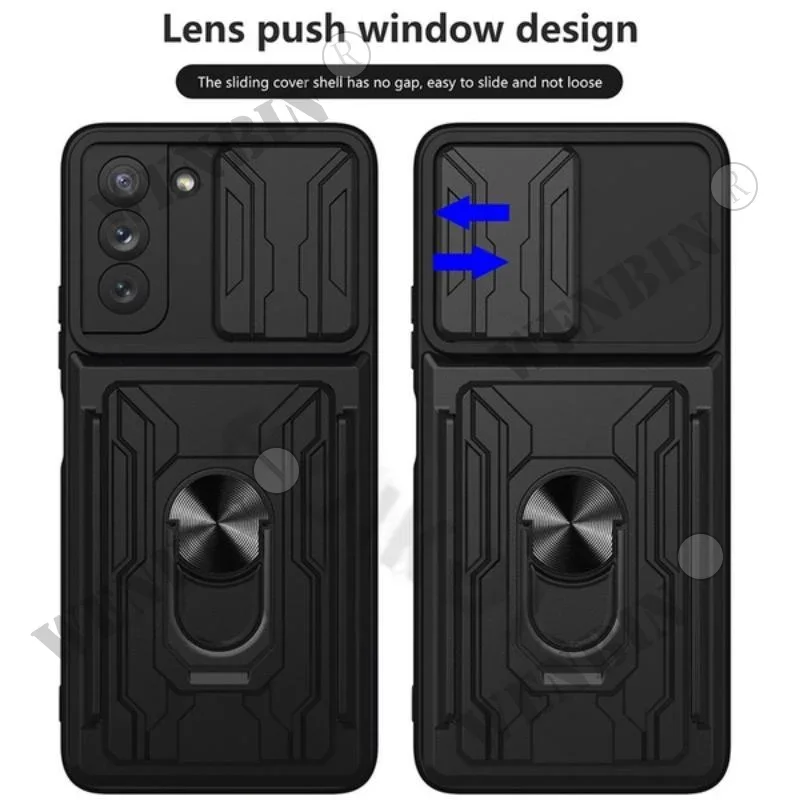 Luxury Shockproof Slide Lens Protector Multi Functie Hard Armor Case Cover Samsung Galaxy S24 S23 S22 S21 Ultra A55 A35 A15 5G