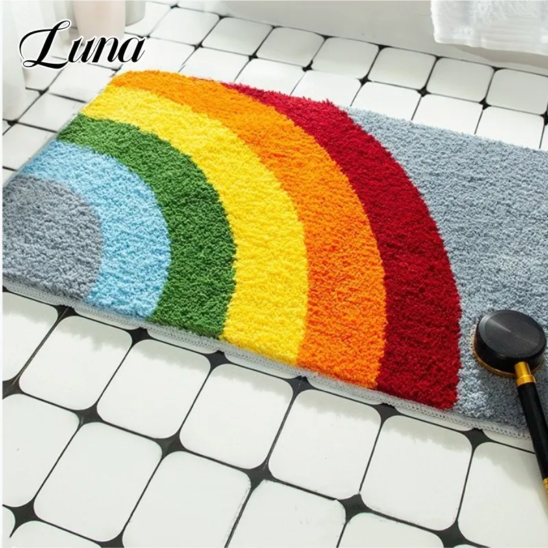 

Rainbow Tufted Entrance Door Mat Soft Fluffy Flocking Carpet for Living Room Children Bedroom Decoration Area Rug Anti-Slip Home