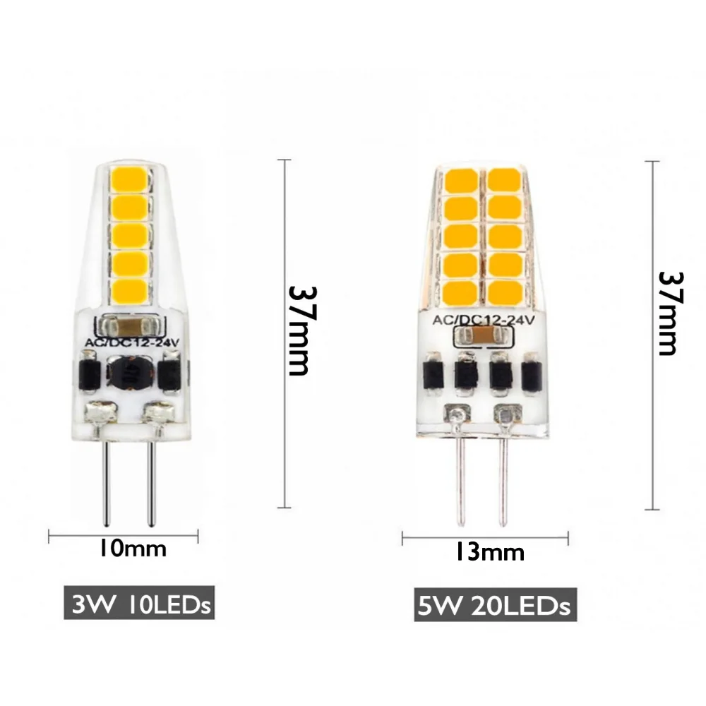 에너지 절약 실리콘 조명, 할로겐 램프 교체, G4 LED 전구, AC, DC12-24V, 웜, 콜드, 내추럴 화이트, 3W, 10LED, 5W, 20LED, 360 도