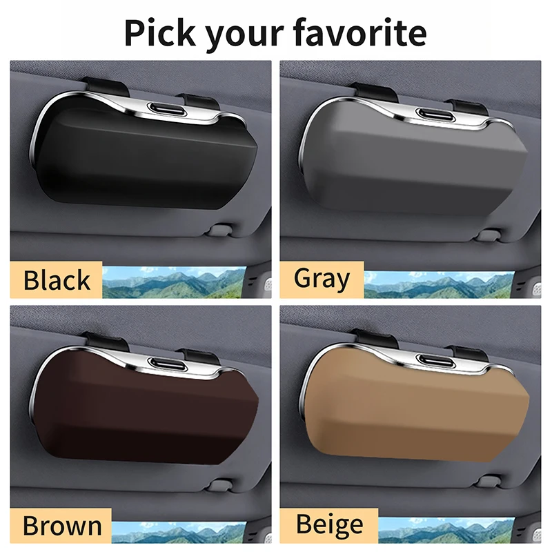 Universal clip-on car sunglasses holder sun visor eyeglass case soft-lined anti-scratch durable ABS fits all vehicles