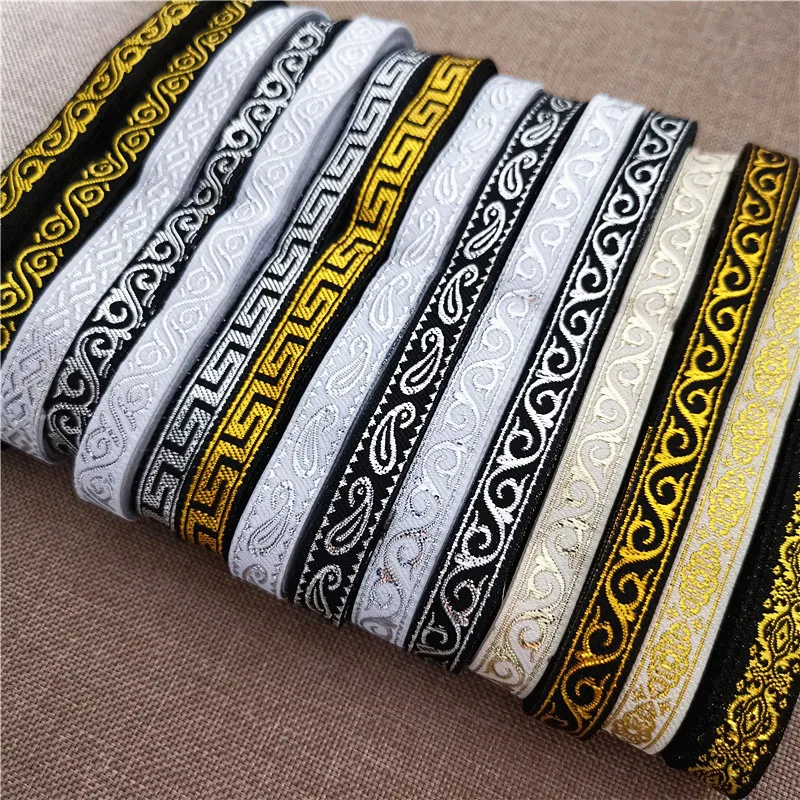 1CM 7Yards Gold Silver Glitter Black White Vintage Ethnic Embroidery Ribbon Boho Lace Trim embroidery ribbon