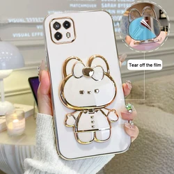 Elegant Glossy Square Phone Case with Cute Stand and Mirror Design - Moto G50 5G (White JMTZ)