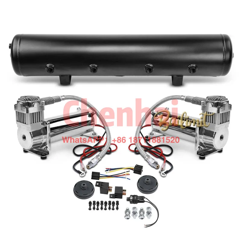 

AI-AM-COM580 AIAMCOM580 New Air Suspension Compressor Kit For 5-Gallon 9 Port Air Tank 180psi Off Pressure Switch