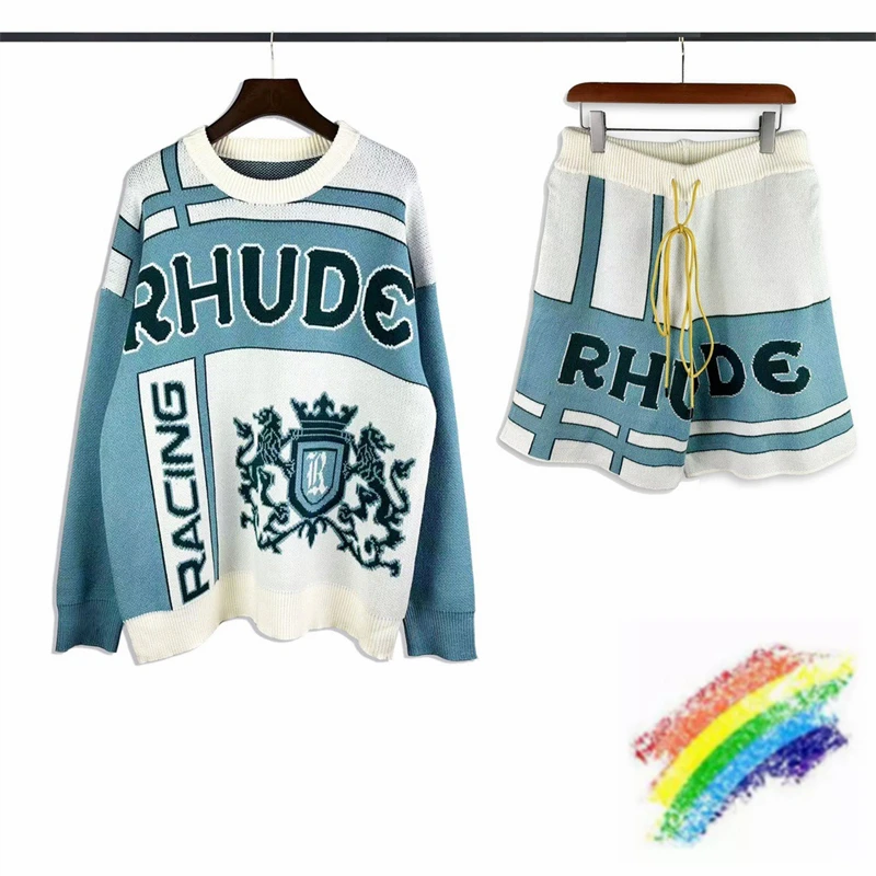 

2023ss Rhude Knit Jacquard Shorts Men Women Drawstring Breeches