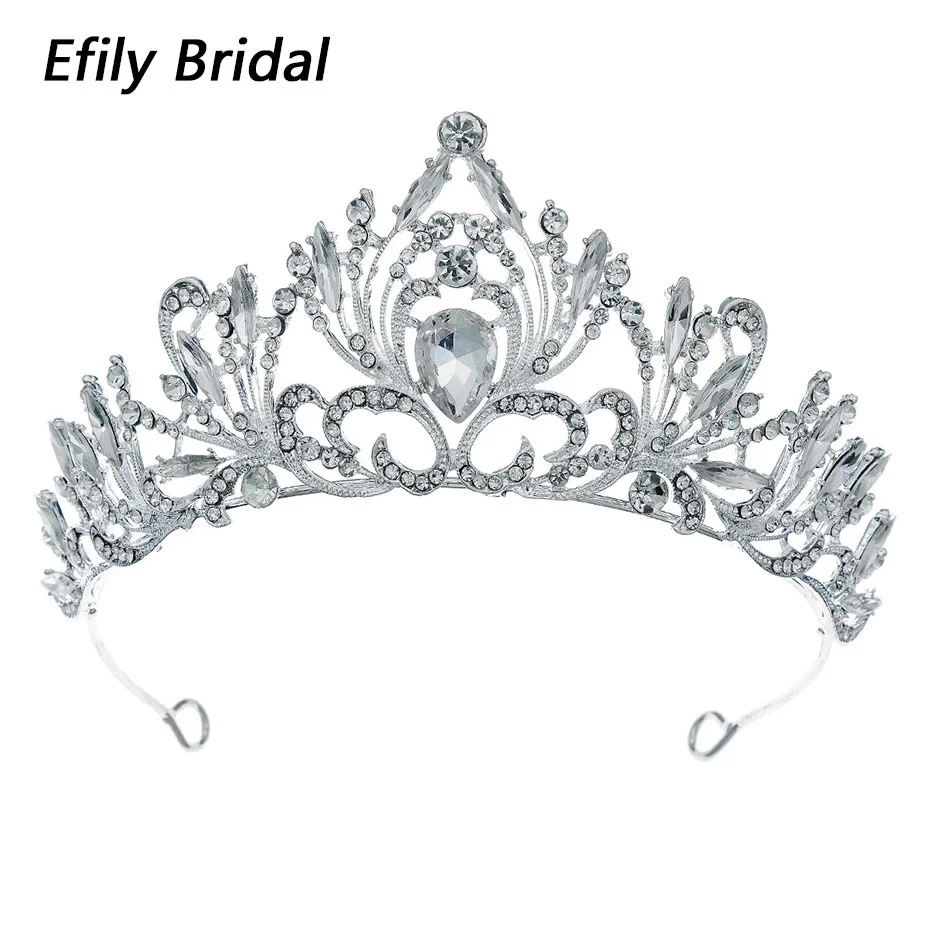 

Efily Luxury Rhinestone Wedding Crown Hair Jewelry Bridal Headpiece Silver Color Crystal Tiara Bride Headdress Bridesmaid Gift