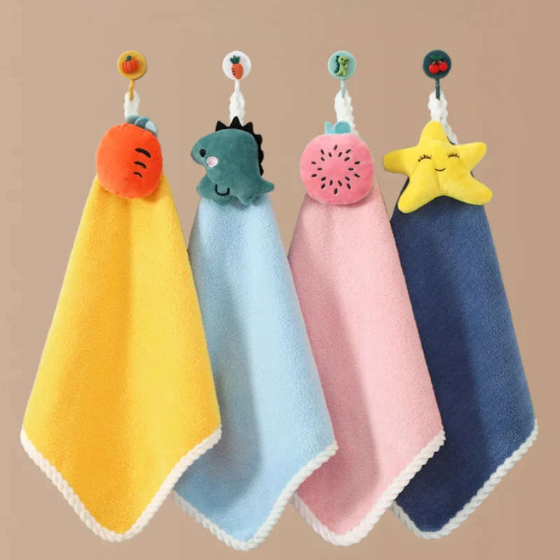 Cute Hand Towels Bathroom Towels with Hanging Loop Microfiber Coral Fleece Absorbent for Kitchen