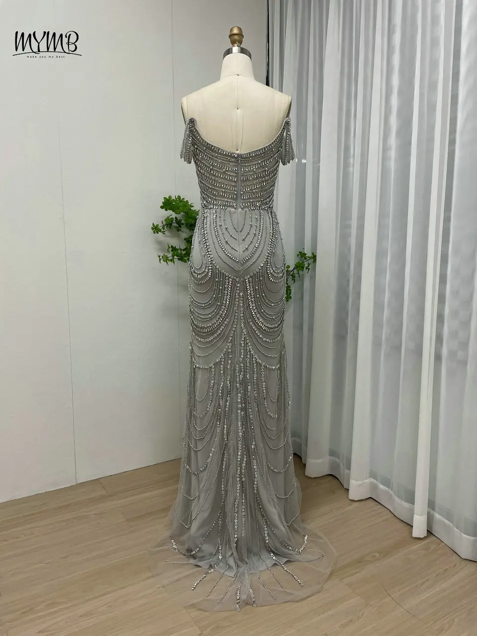 MYMB Atemberaubendes arabisches Meerjungfrau-Abschlussball-Partykleid mit Kristallen für formelle Anlässe, arabische Luxus-Abendkleider für Damen mit schulterfreien Perlen – Detail 11