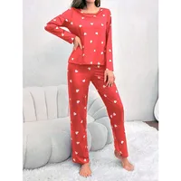 Ensemble de pyjamas College d'amour pour femmes, col rond, manches longues, pantalons longs, vêtements de nuit confortables pour filles, vêtements d'intérieur décontractés, automne et hiver 5