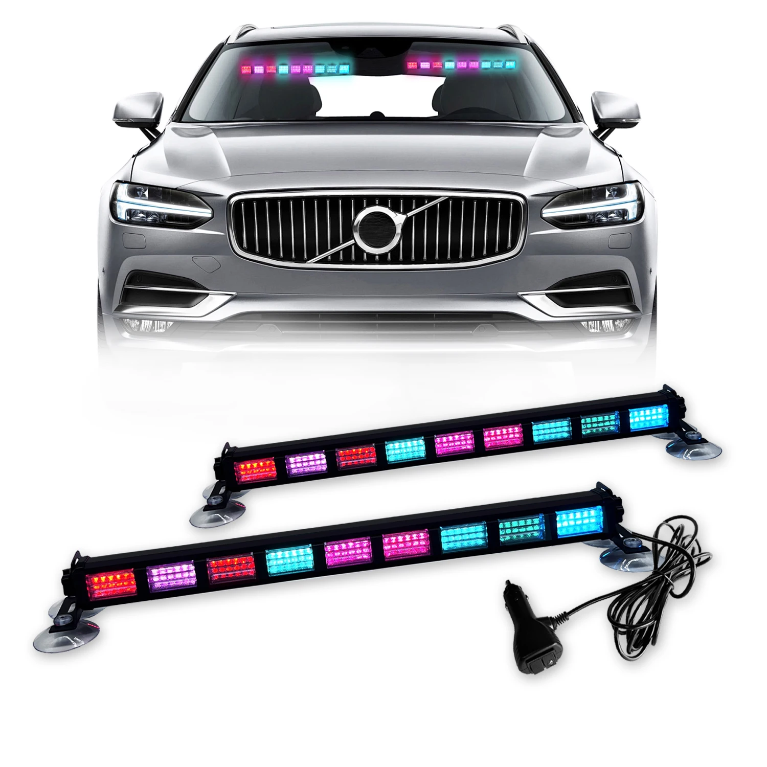 2in1 Car Emergency Light Colorful ambiance lights car colored lights decorative lights Windshield LED Car Strobe Light 12-24V