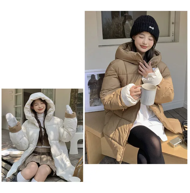 Winter New Style Puffer Jackets Women White Zipper Long Down Jacket Woman  Korean Loose Hooded Bubble Coats Female - AliExpress