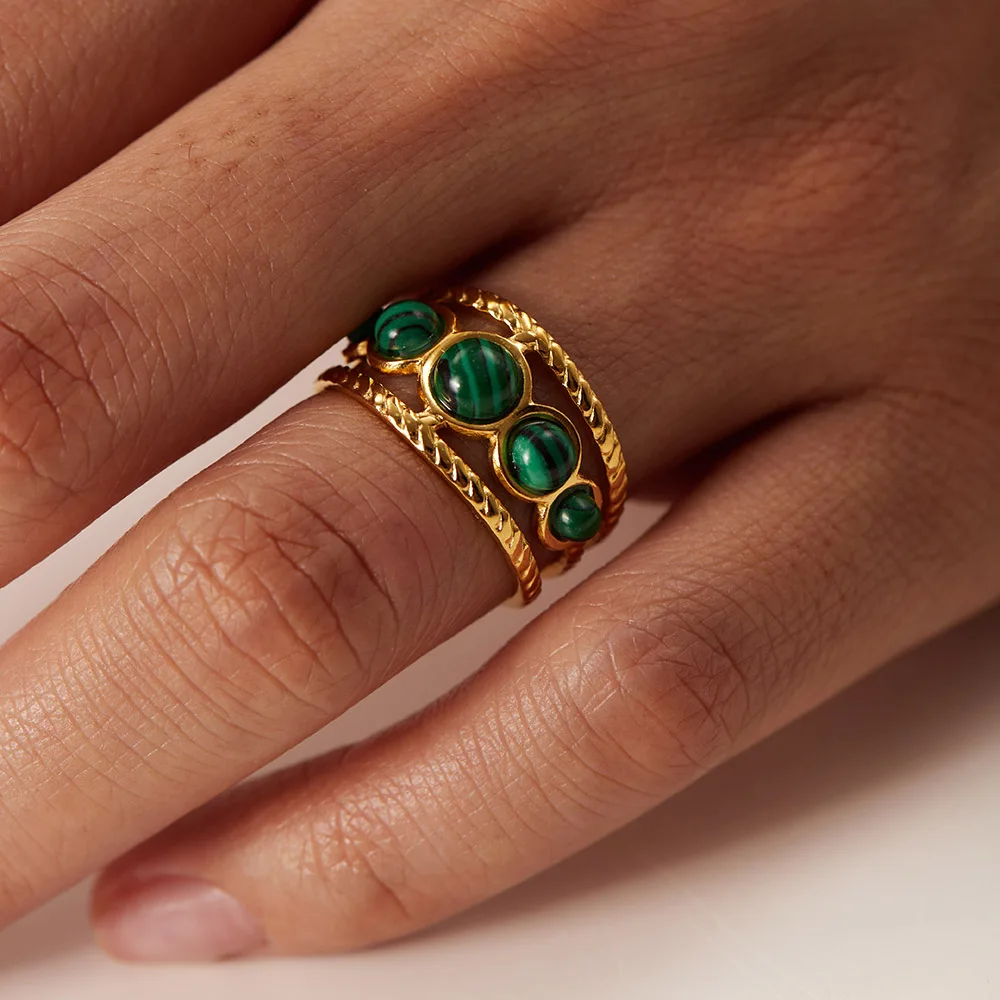 Youthway New Design Natural Stone Stainless Steel Ring Women Waterproof Stylish Golden Jewelry 2022 NEW Set 6