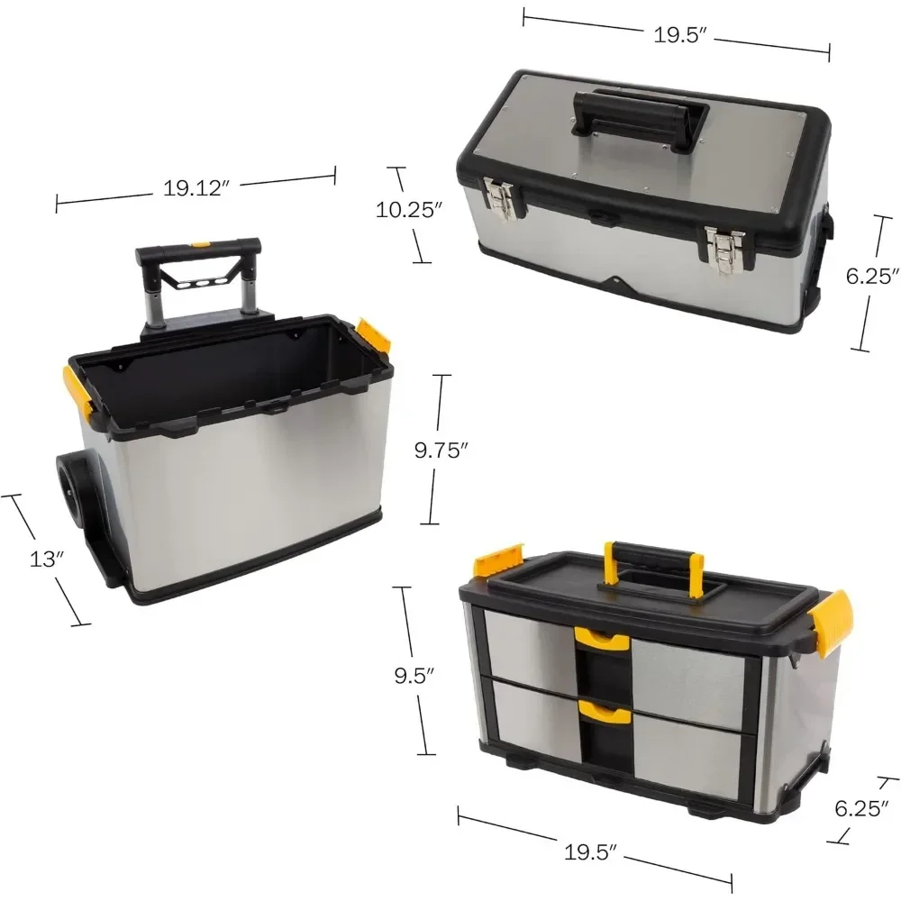 Tool Chest, Stainless-Steel Drawer Organizer with Wheels, Extendable Handle and Tough Latches - Rolling Tool Cabinet 6
