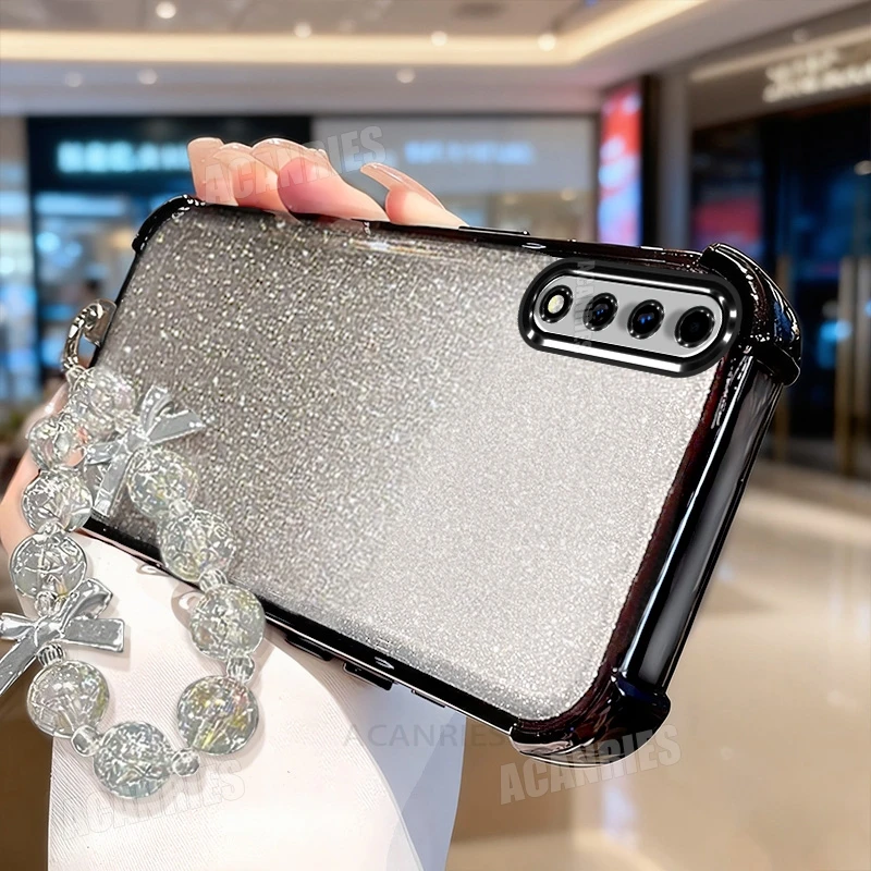 Luxury Star Lanyard Plating Glitter Shockproof Silicone Phone Case Back Cover