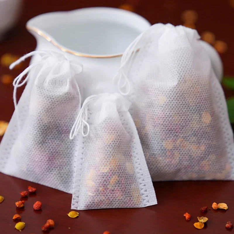 200/50PCS Disposable Tea Filter Bags Non-woven Fabric Tea Infuser With Drawstring Seal Teabag Kitchen Teaware For Coffee Spice