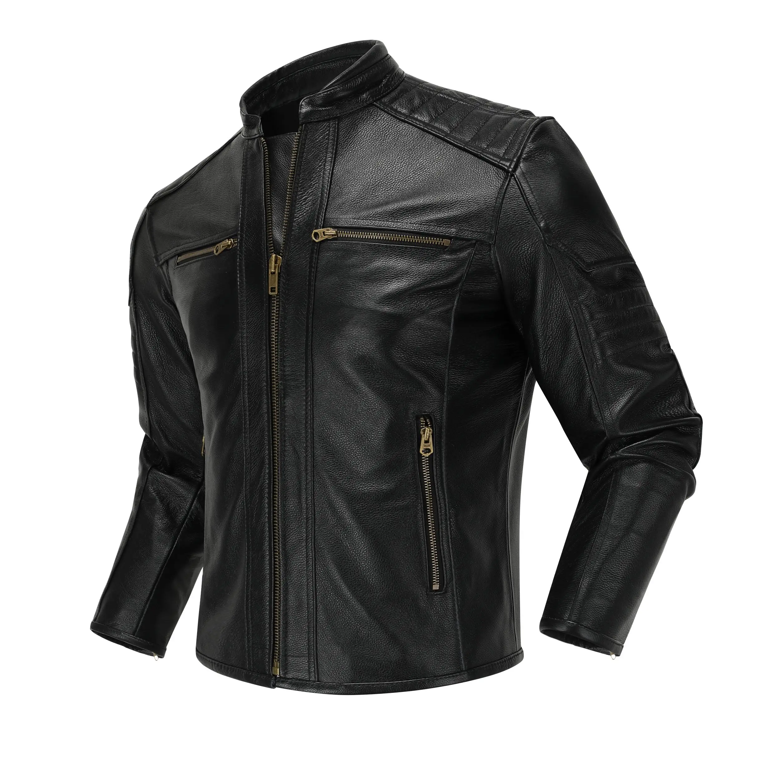 

2023 Top Layer Cowhide Motorcycle Jacket Genuine Leather Stand Collar Jacket Springtime New Style Vintage Biker Jacket ASIAN