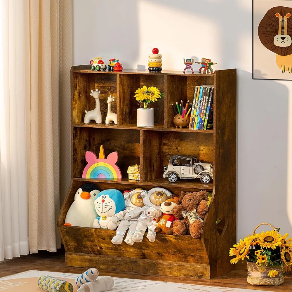 Kids Toy Storage Organizer, Children Small Bookcase and Bookshelf, Toddler Cubby Toy Storage Cabinet, Toy Shelf for Playroom 2