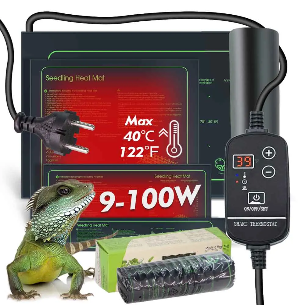 9-100W PVC Plants Heating Pad 16℃ to 40℃ Adjustable Thermostat Indoor Garden Grow Seedling Nursery Waterproof Reptile Heat Mat