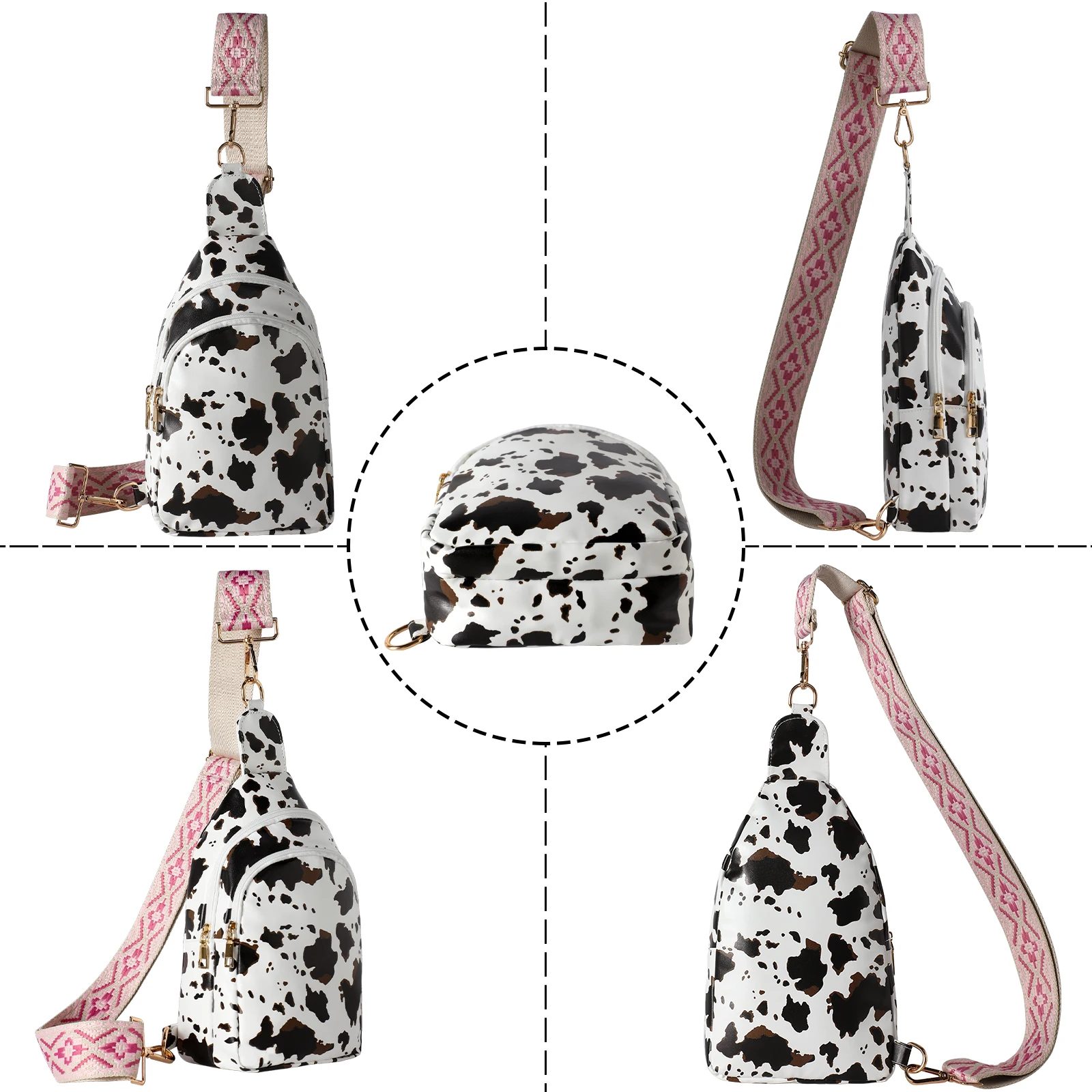 Sling Bag For Women Crossbody Aztec Guitar Strap Small Chest Bag PU Leather Daypack Waist Fanny Pack Cycling Sports Travel