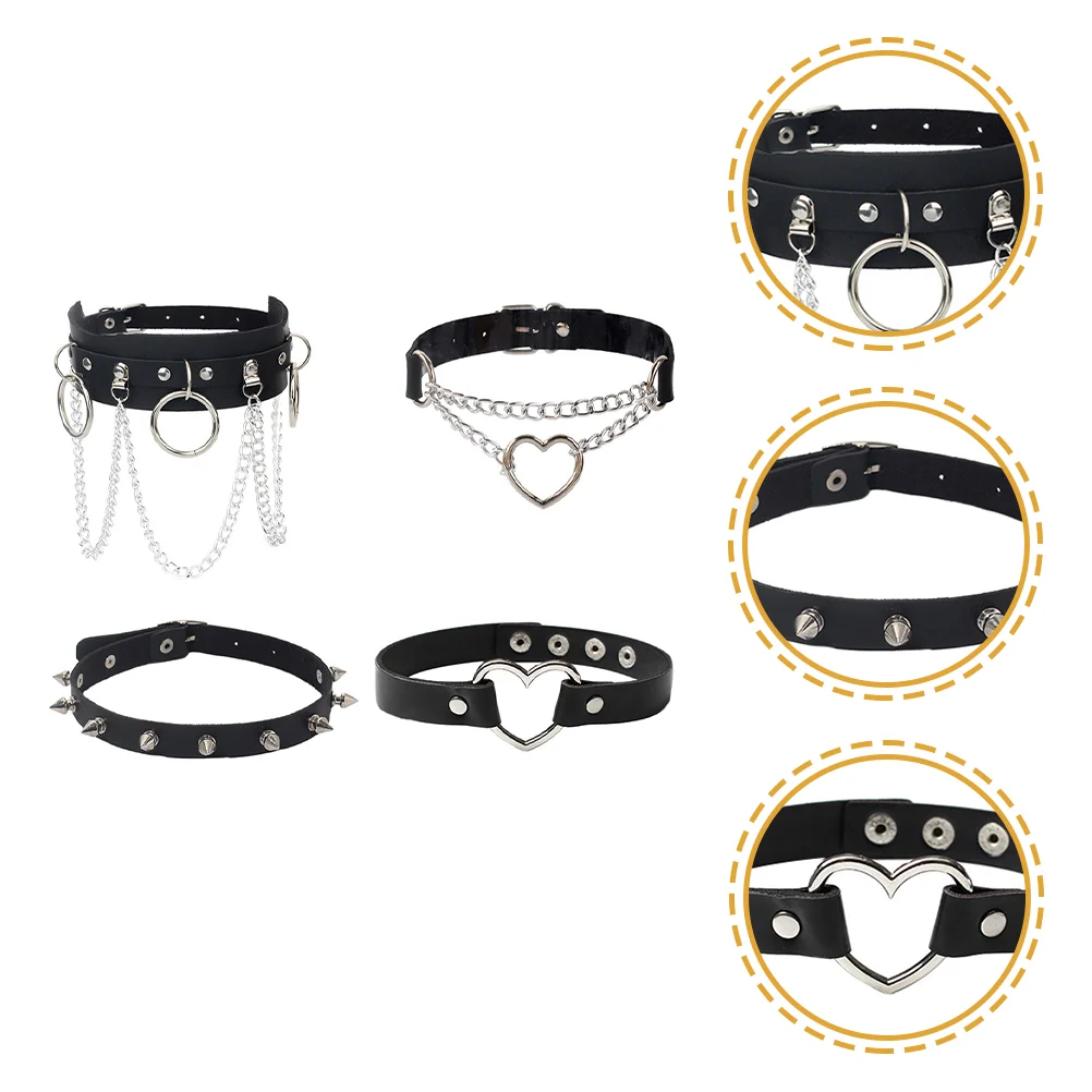 

4pcs Personalized Gothic Punk Chokers Spike Necklaces Women Choker