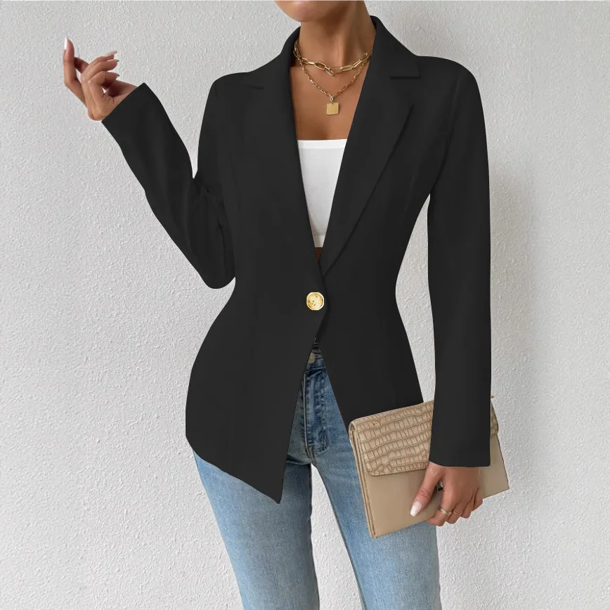 Women Slim Fit Solid Blazer for Spring Summer Business Workwear