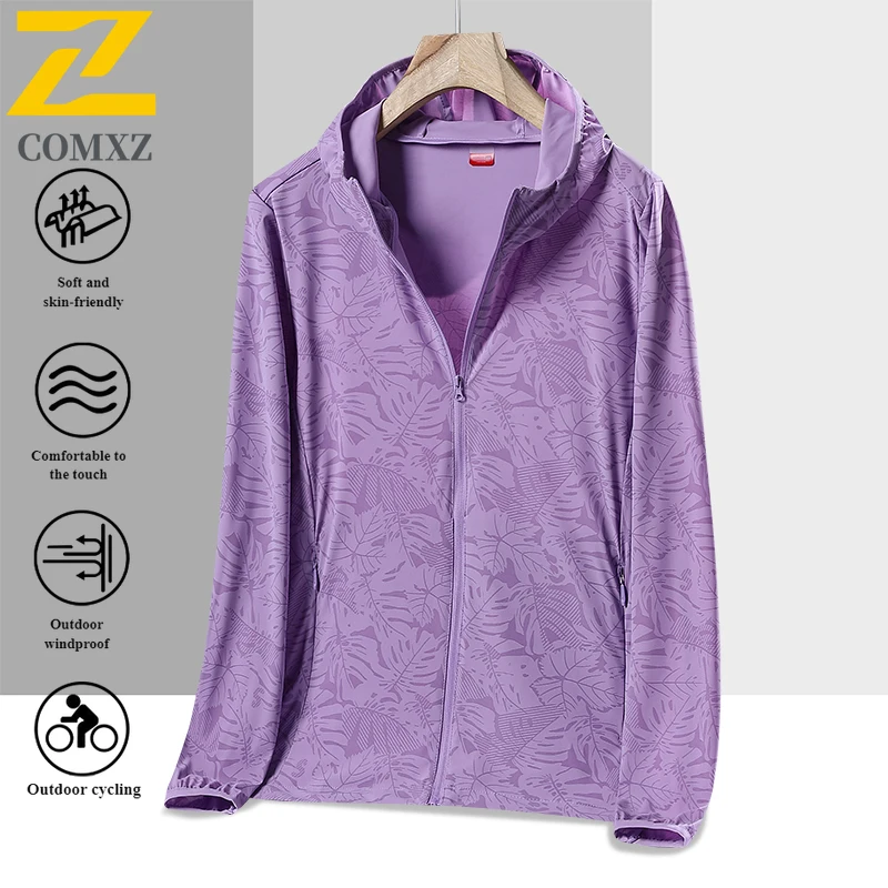Summer UPF50+ UV Protection Hooded Jacket Couple's  Printed Ice Silk Skin Coat with Breathable Cooling  for Outdoor Activities