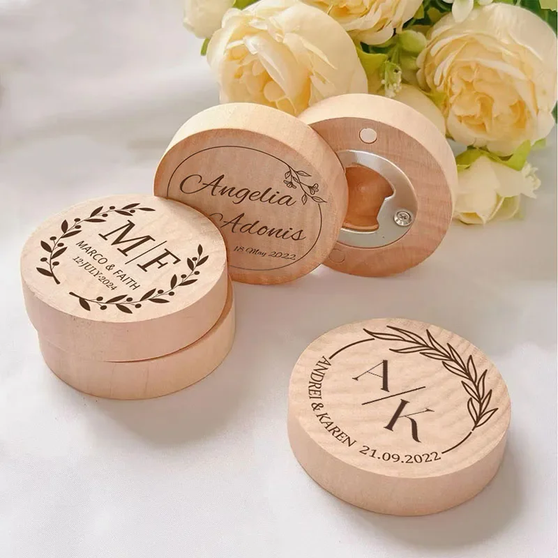 Personalized Wooden Magnetic Bottle Opener Wedding Favors and Gifts Engraved Wood Fridge Magnet Wedding Baptism Souvenir