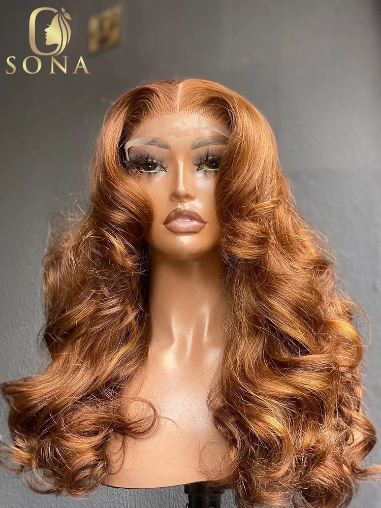 Ombre Light Ginger Brown Colored 13x6 Transparent Lace Frontal Wig Wave Pre-Plucked Ombre Orange 4x4 Lace Closure Human Hair Wig