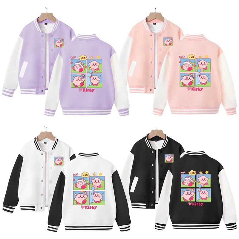 

Star Kirby Cartoon Cute Boys Girl Spring Autumn Baseball Jacket Anime Figure Children Clothes Long Sleeve Sports Loose Coat