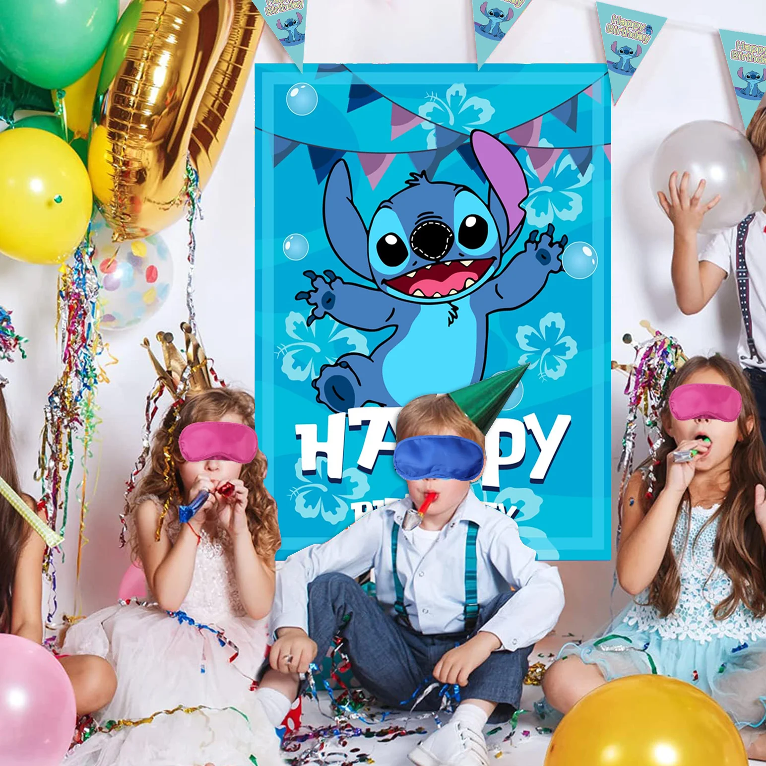 Pin The Nose On The Stitch Party Game Posters Stickers for Kids Birthday
