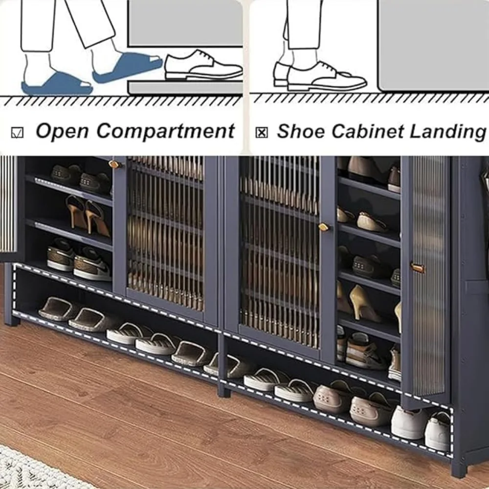 8 Tier Bamboo Shoe Storage Cabinet with Doors, 39-40 Pairs Shoe Rack for Closet, Freestanding Shoe Storage Cabinet 3