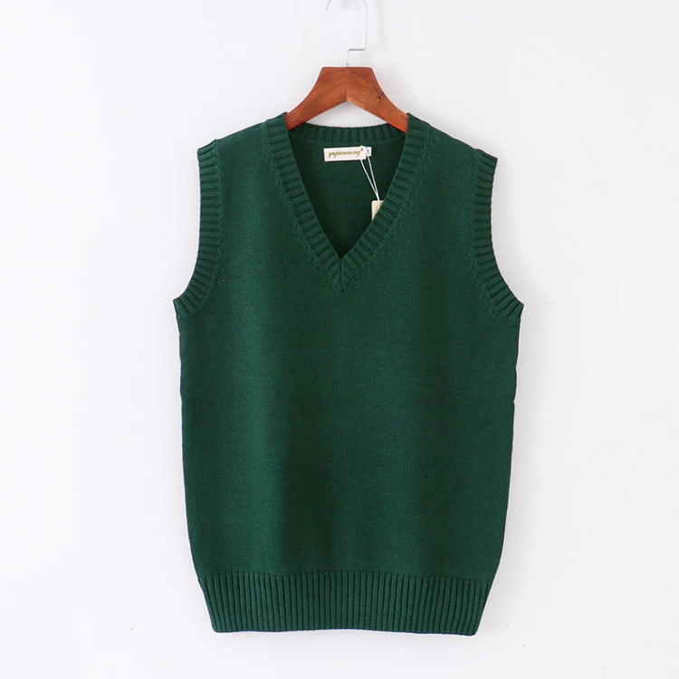 Mens Fashion Knitted V Neck Sleeveless Vest Sweater School Uniform Solid Tops Cotton Blend Beige Loose Casual All-match C122