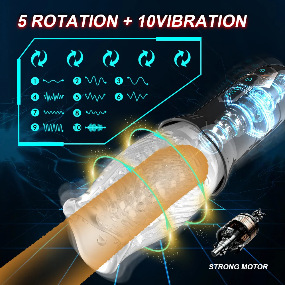 Male Masturbator Cup Male Masturbator Aid Automatic Electric 360&deg; Rotating For Adults Men