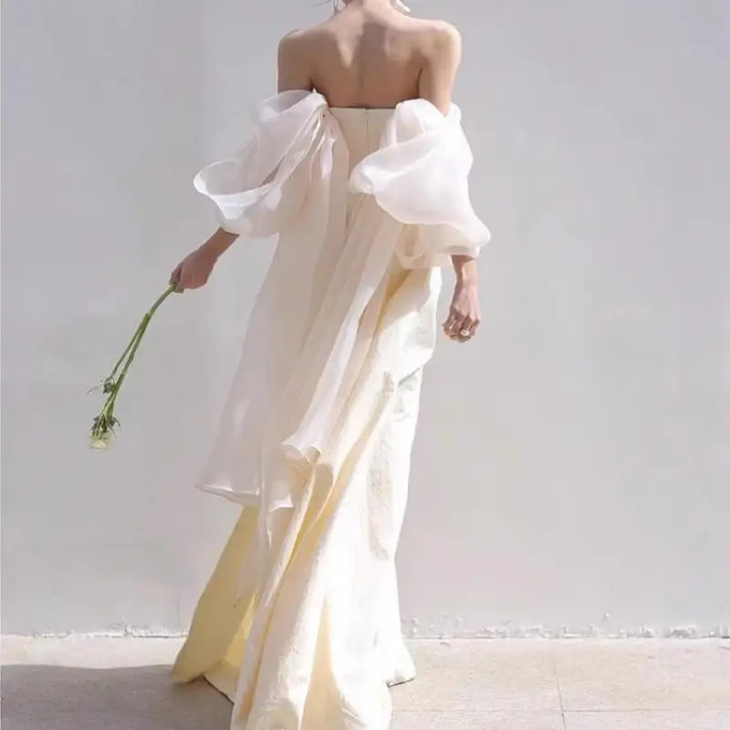 Simple Women's Wedding Dresses Classic Strapless Long Bridal Dresses New Sexy Backless Split Birthday Party Dress