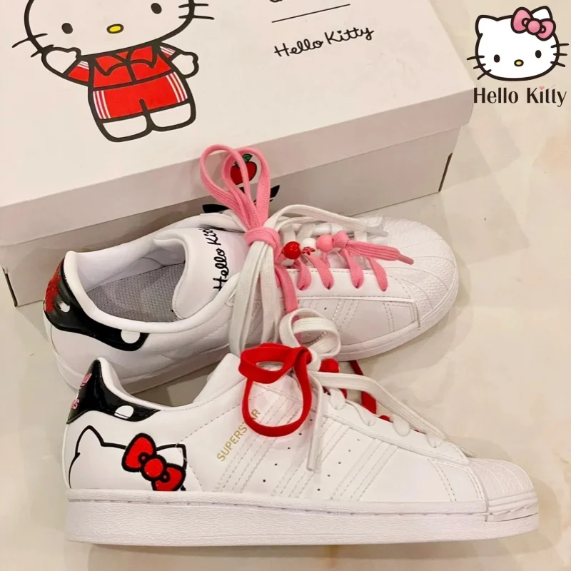 

Sanrios Kawaii аниме Hello Kitty милые мультфильмы новые парные повседневные туфли для доски кружевная Белая обувь спортивная обувь подарок на день рождения