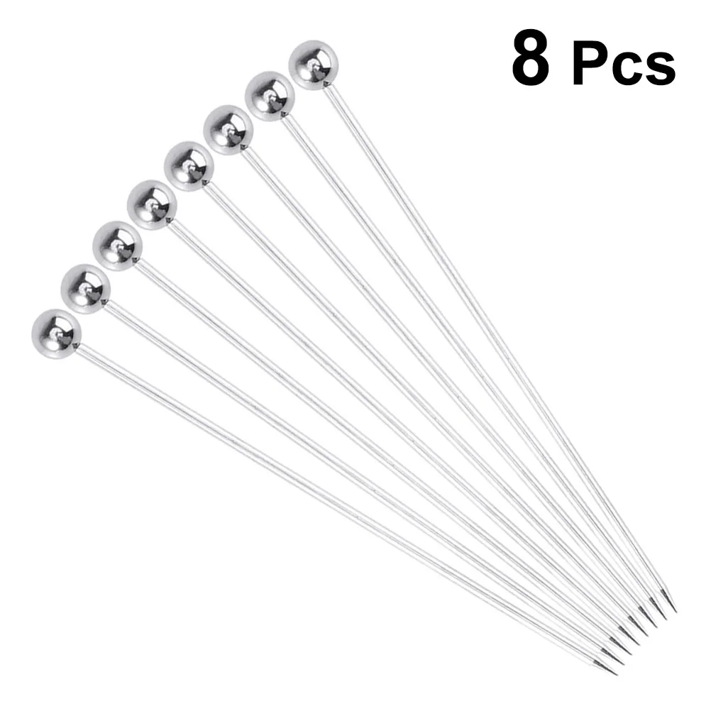 8pcs Cocktail Picks Stainless Steel Toothpicks Martini Picks Reusable Fancy Metal Skewers Garnish Sticks for Martini Olives