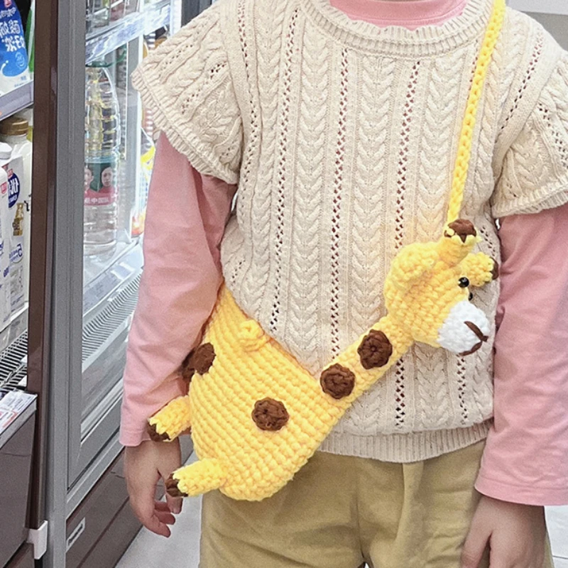 

Autumn New Woolen Children's Bag Creative Hand Woven Giraffe Crossbody Bag Coin Purse Kids Bags for Girls