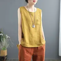 Summer Women Oversized Cotton Hemp Sleeveless Tank Top Fashion Female Clothing New Solid Pullover All-match Vintage Casual Vest 1
