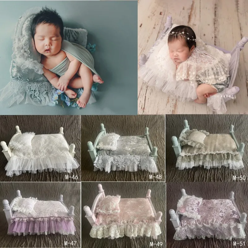 Newborn Photography Props Lace Baby Mattress Pillow 2Pcs/set Bedding for Crib Accessories Studio Shoot Decoration Fotografia 2pcs set newborn photography prop infant headband pillow set studio photo shoot