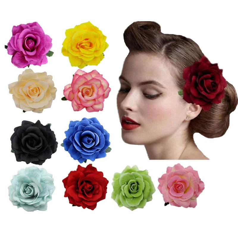 

Artificial Rose Flower Hair Clip Hairpin Women Bridal Wedding Party Brooch Corsage Bohemian Headwear Beach Summer Accessories