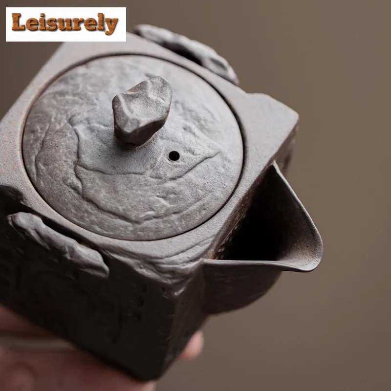 180ML Zen Old Rock Mud Square Hand Held Teapot Japanese Tea Infuser Pot Tea Brewing Kettle with Filter Tableware Supplies Craft