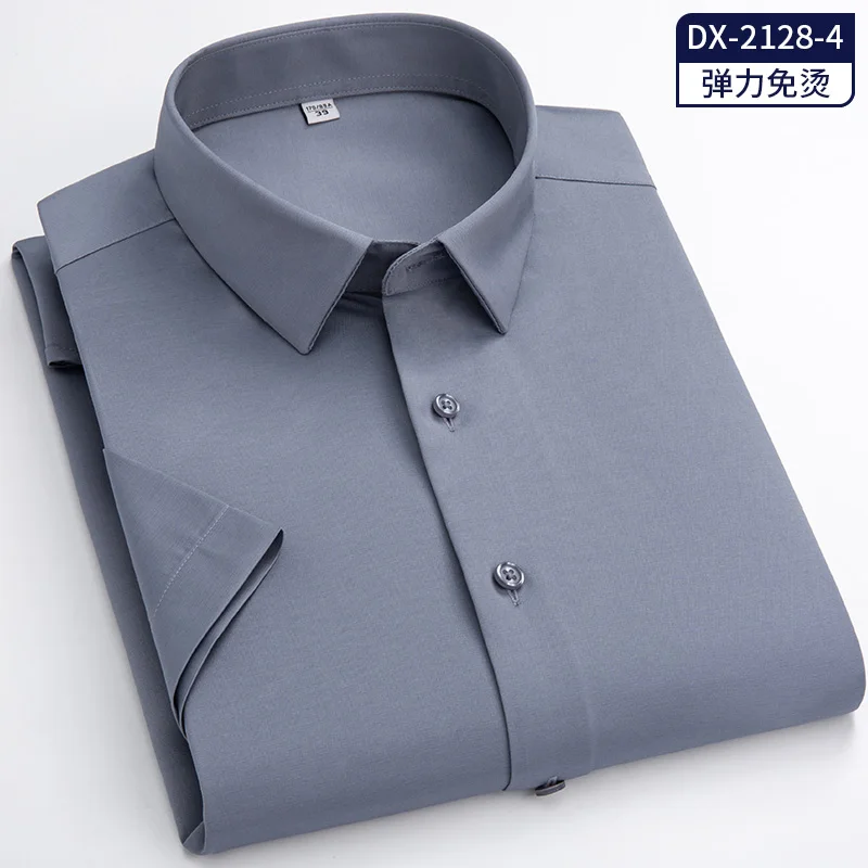 남성용 사면 탄성 단색 반팔 셔츠, 비즈니스 캐주얼 패션, 다리미 없는 전문 남성 의류, 신상 블라우스