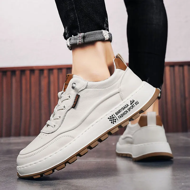 أحذية رياضية غير رسمية للرجال من الجلد الطبيعي ، م...